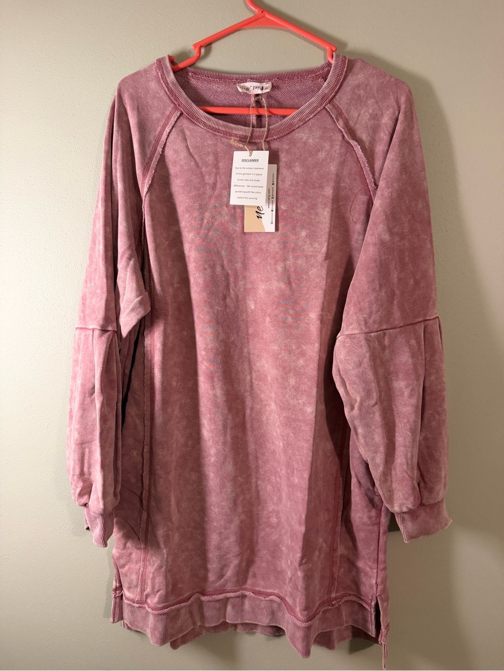 New In Dusty Pink Balloon-Sleeve Tunic Sweatshirt dress